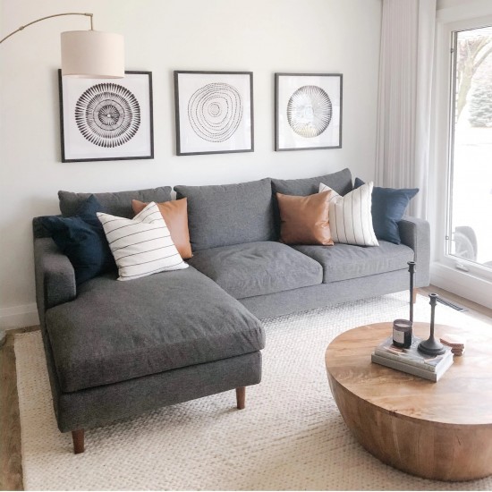 Corner sofa, Beech wood with Linen fabric - Grey