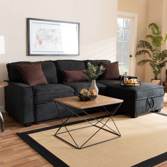 Corner sofa, Beech wood with Velvet fabric - black