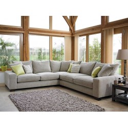 Corner sofa, Beech wood with cotton fabric - Grey