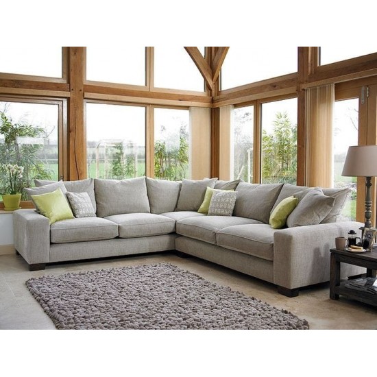 Corner sofa, Beech wood with cotton fabric - Grey