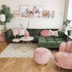 Corner sofa, Beech wood with Velvet fabric