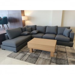 Corner sofa, Beech wood with Linen fabric - Grey