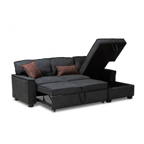 Corner sofa, Beech wood with Velvet fabric - black