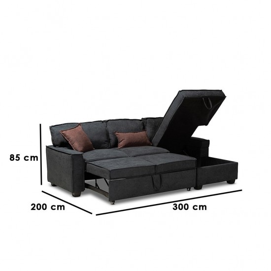 Corner sofa, Beech wood with Velvet fabric - black